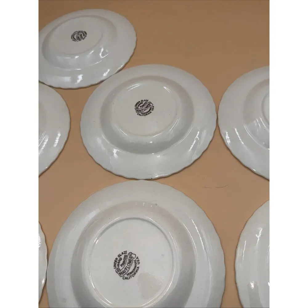 7 Vernon Kilns California USA May Flower Floral Desert Plates 6 1/2